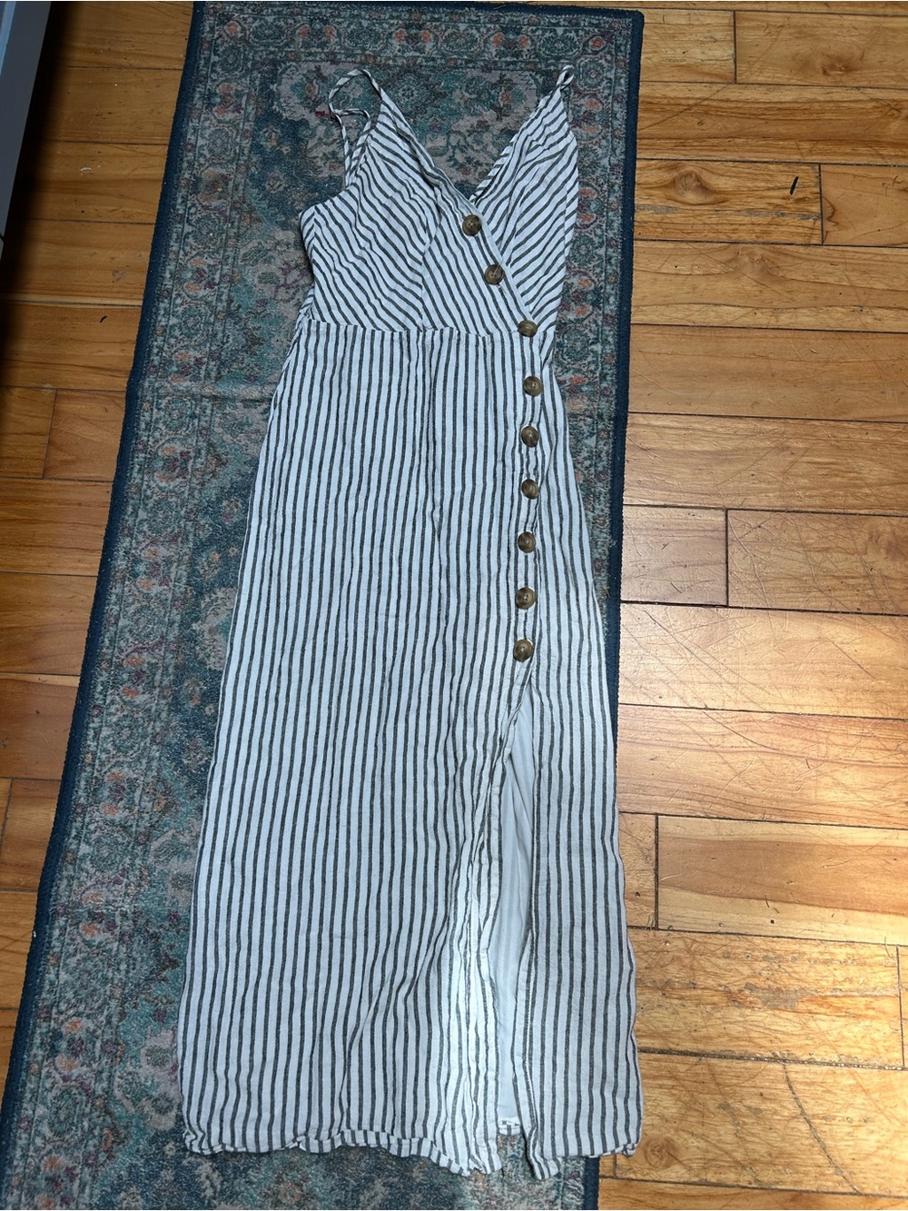 Urban Outfitters White and Black Striped Button-Front Maxi Dress, lined